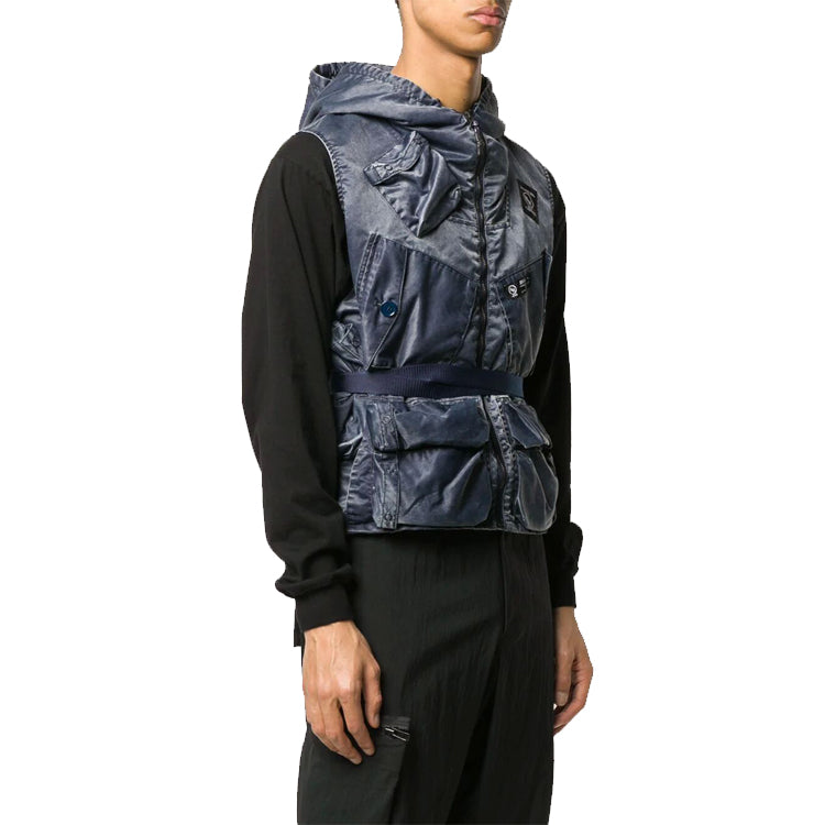 Men's NEIGHBORHOOD Cargo hooded Sleeveless Jacket Blue 201NYNHJKM03