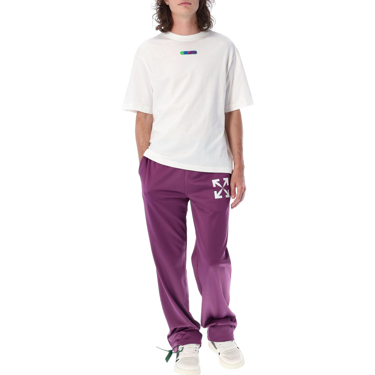 Men's Off-White SS22 Solid Color Logo Printing Straight-Leg Casual Pants/Trousers Loose Fit Purple OMCJ018S22FAB0023701