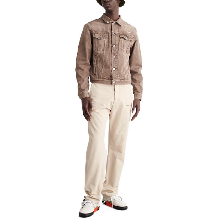 Men's Off-White SS22 Solid Color Logo Printing Straight Casual Pants/Trousers Beige OMCG033S22FAB0011710