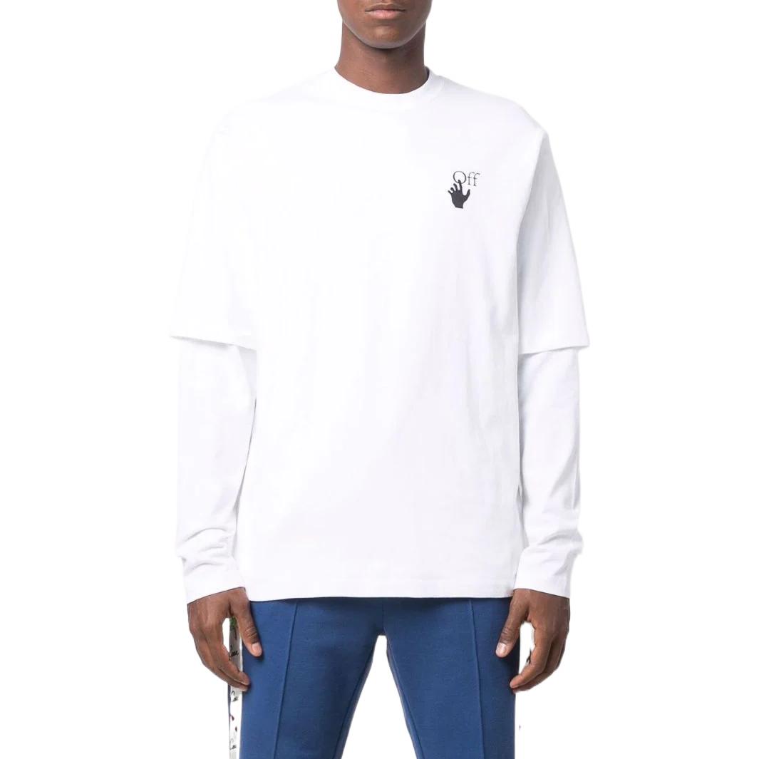 Men's Off-White Logo Pattern Printing Round Neck Long Sleeves Version White T-Shirt OMAB066F21JER00401100110