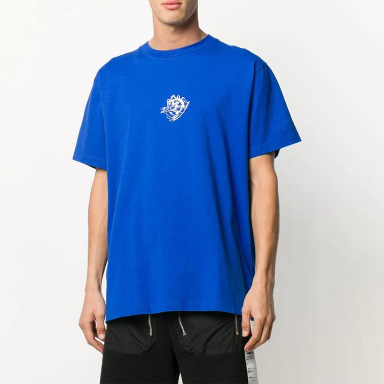 Men's Off-White Logo Printing Blue T-Shirt OMAA038F20FAB0054501