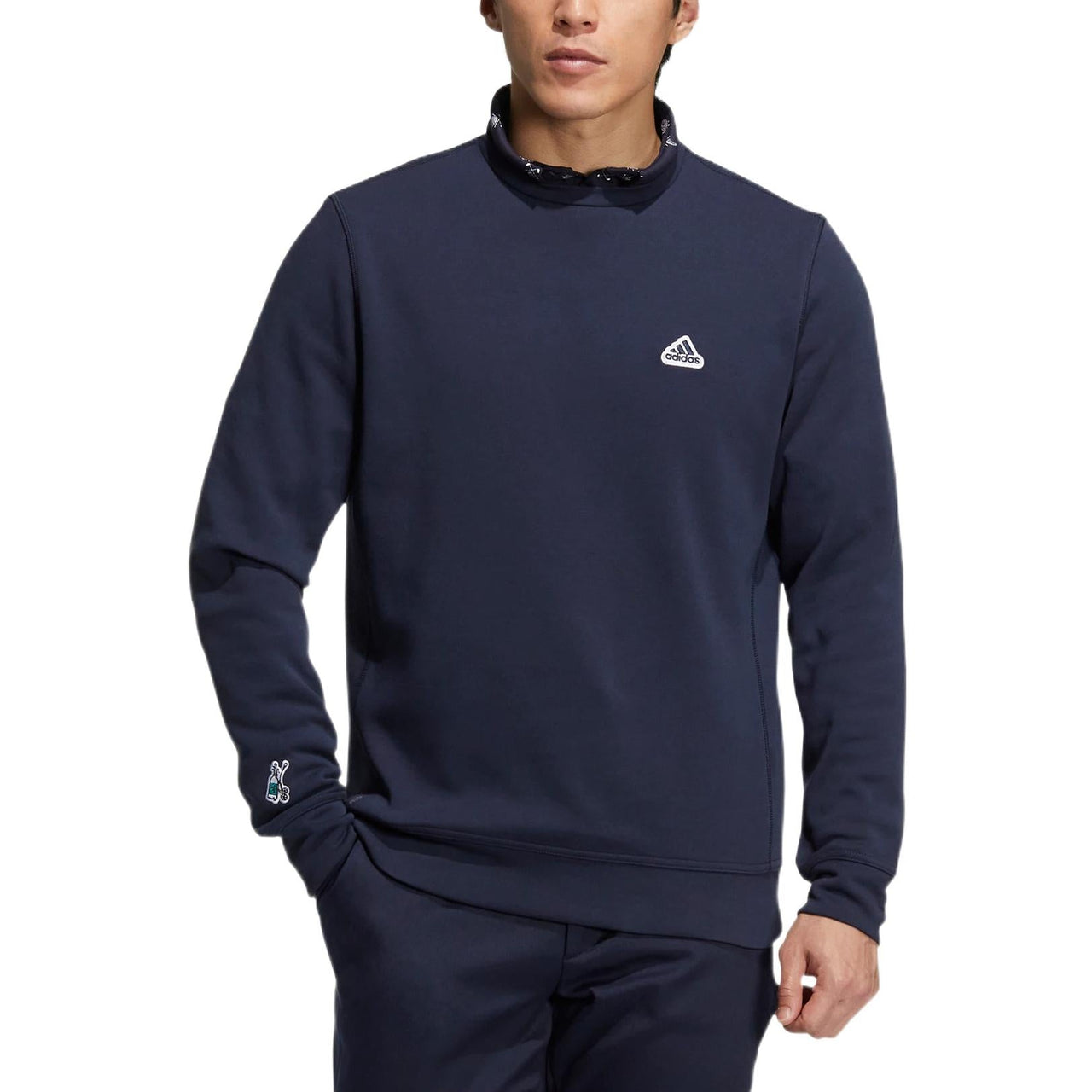 Men's adidas Pg Sweat Crew Solid Color Logo Round Neck Pullover Long Sleeves Navy Blue HG5789