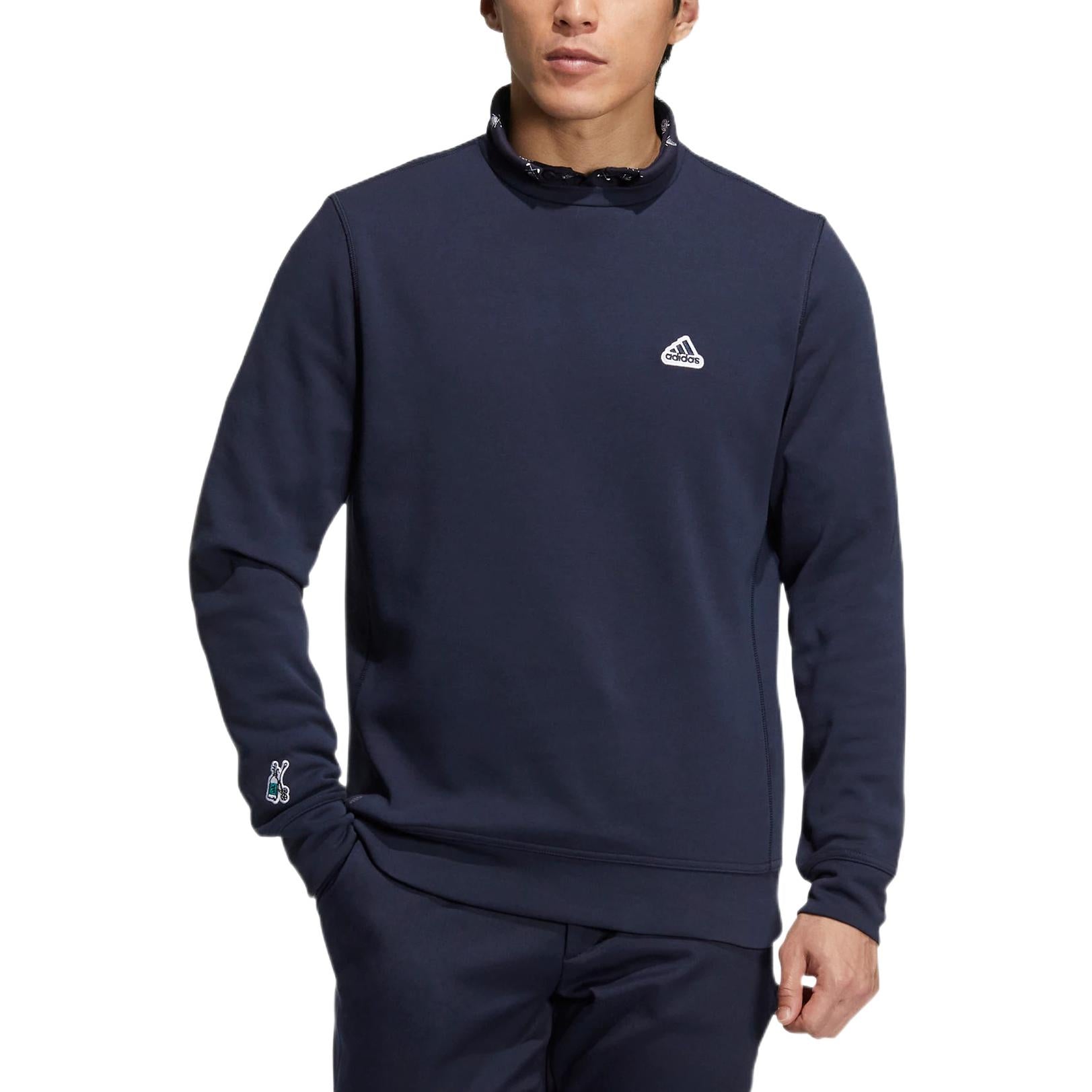 Men's adidas Pg Sweat Crew Solid Color Logo Round Neck Pullover Long Sleeves Navy Blue HG5789