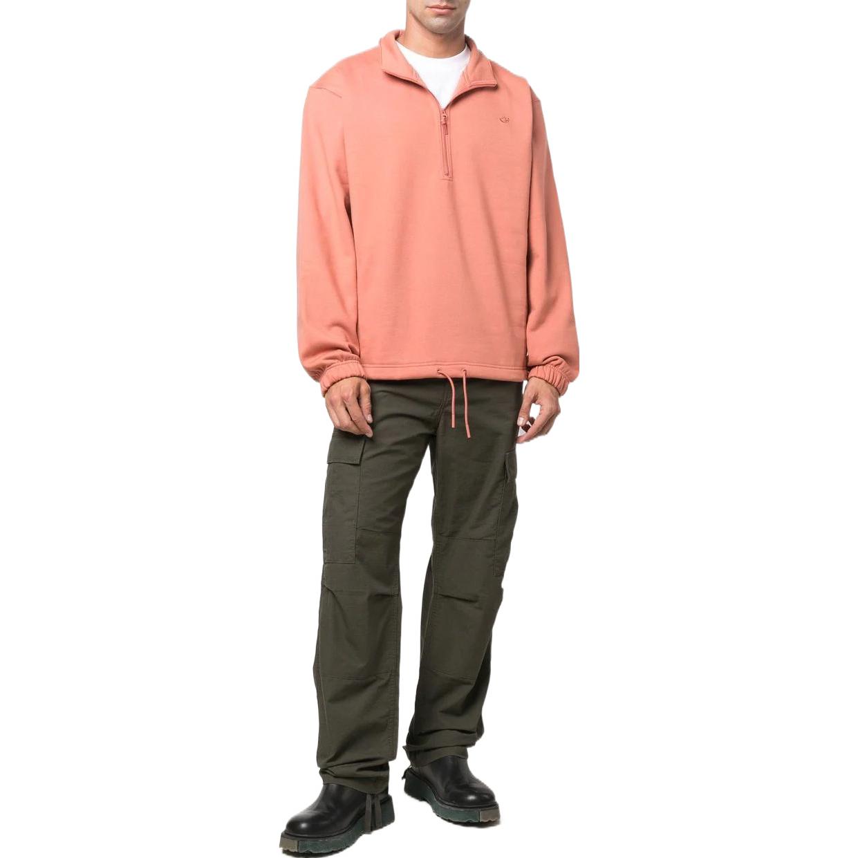 Men's adidas originals Solid Color High Collar Logo Half Zipper Long Sleeves Light Orange HK0309