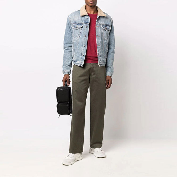 Off-White FW21 Stay Warm Washed Denim Jacket Ordinary Version Blue OMYE074F21DEN0024101