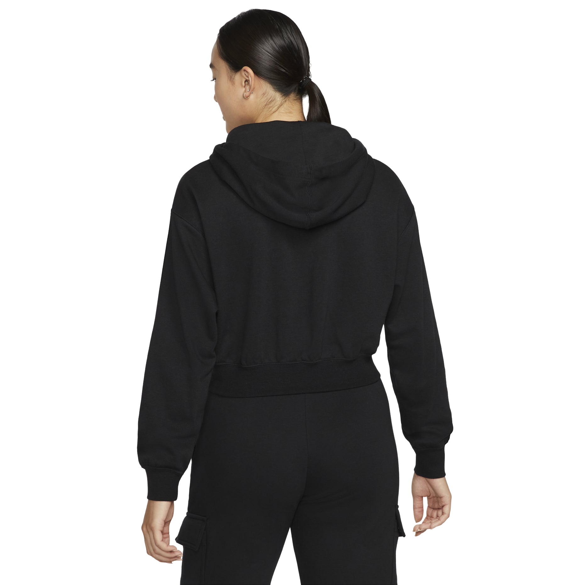 (WMNS) Nike Sportswear Logo Embroidered Loose Fleece Hoodie Black DO7257-010
