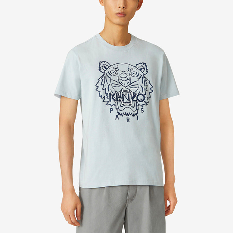 Men's KENZO SS21 Tiger Head Printing Round Neck Short Sleeve Gray T-Shirt FB55TS0204SF-93