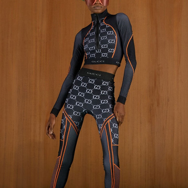 Gucci GG Jersey Jacquard Cropped Top 'Black Orange' 689201-XJEFU-1117