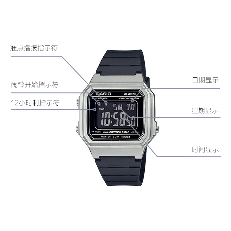 CASIO YOUTH Series STANDARD Retro Small 50 waterproof Sports Watch Strap Black Silver Digital W-217HM-7B