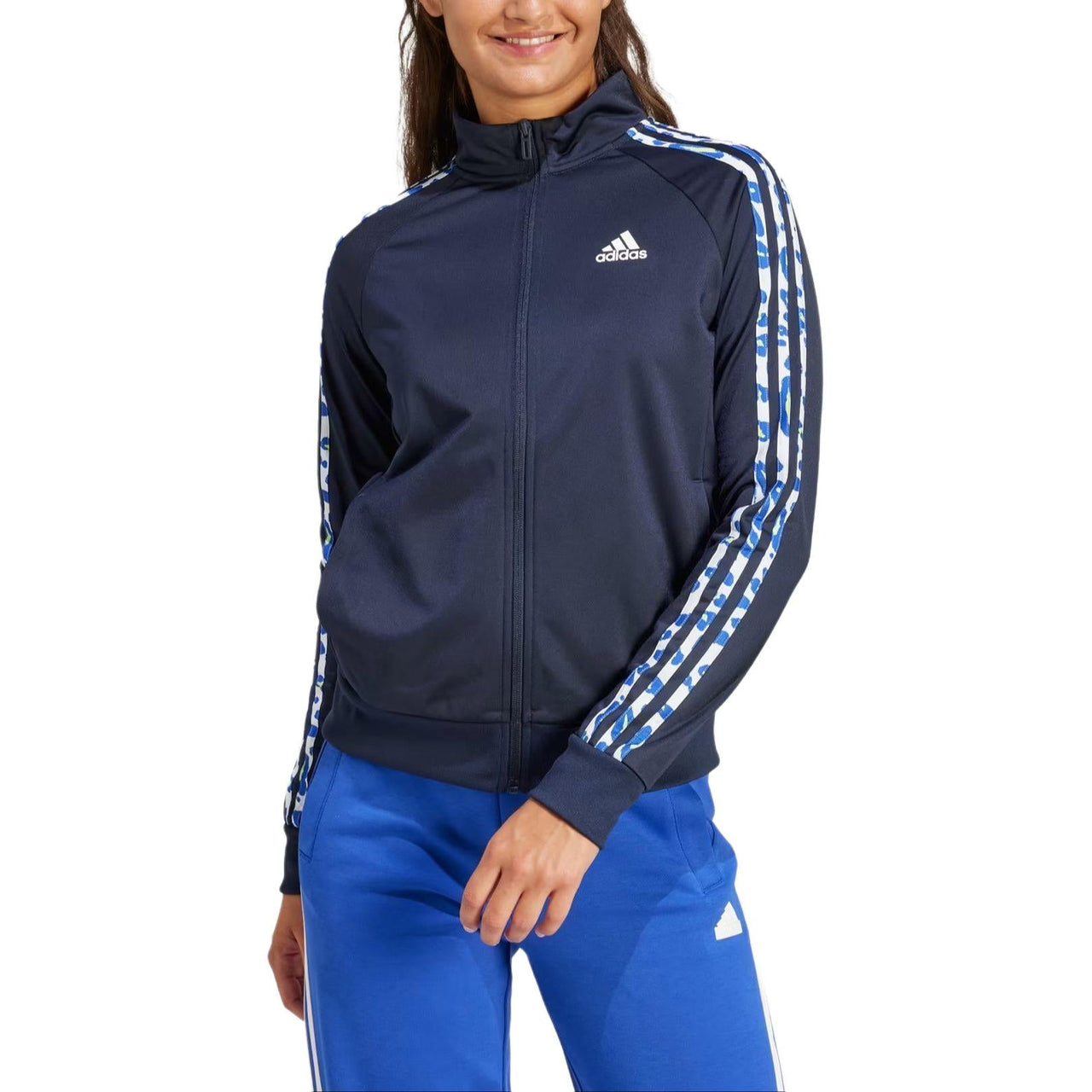 (WMNS) adidas Essentials Animal Print Tricot 3-Stripes Track Jacket Asia Sizing 'Navy' IR9320