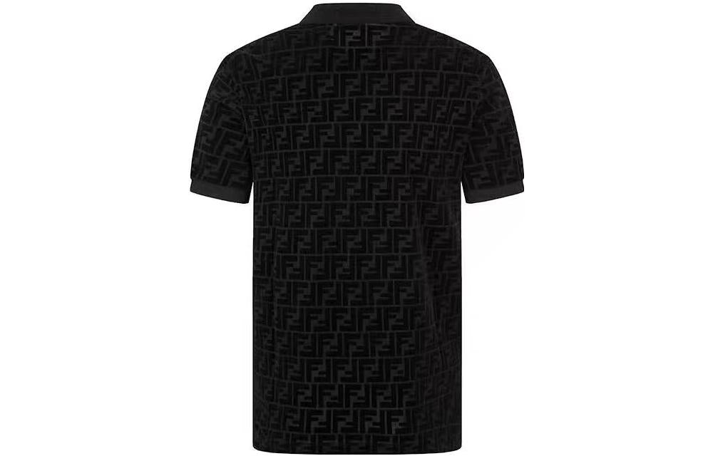 Men's FENDI FF Alphabet Dark Pattern Printing Short Sleeve Black Polo Shirt FY0985A7D5F0ABB