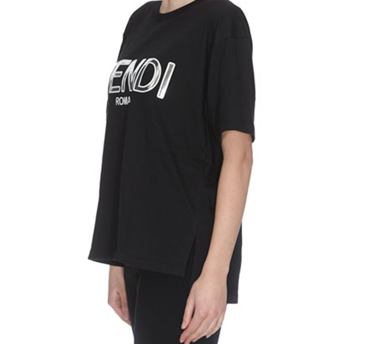 FENDI Logo Print Alphabet Printing Short Sleeve Black FAF077-A6JE-F0GME