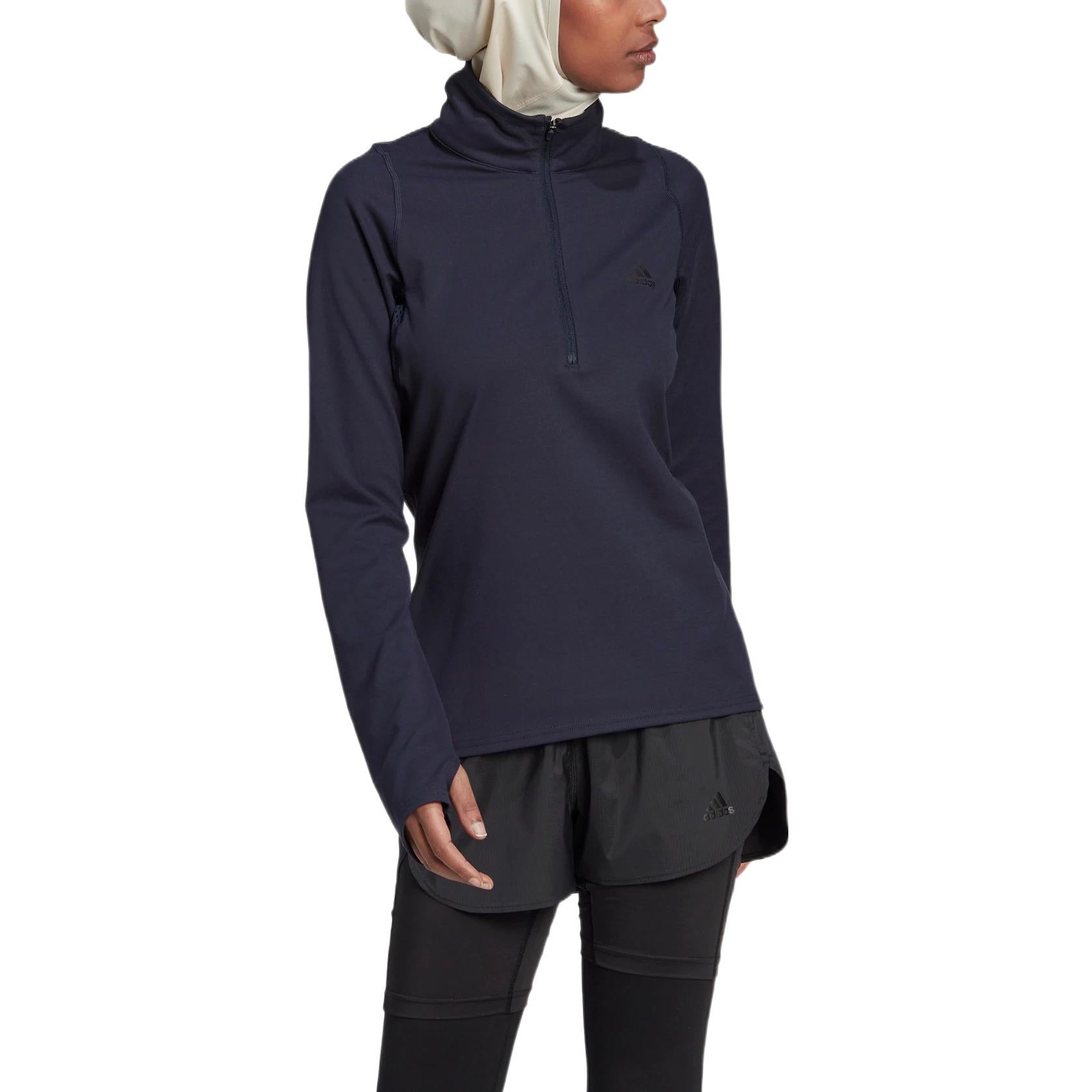 (WMNS) adidas Run Fast Half-Zip Long Sleeve Sweatshirt Asia Sizing 'Black' HK9017