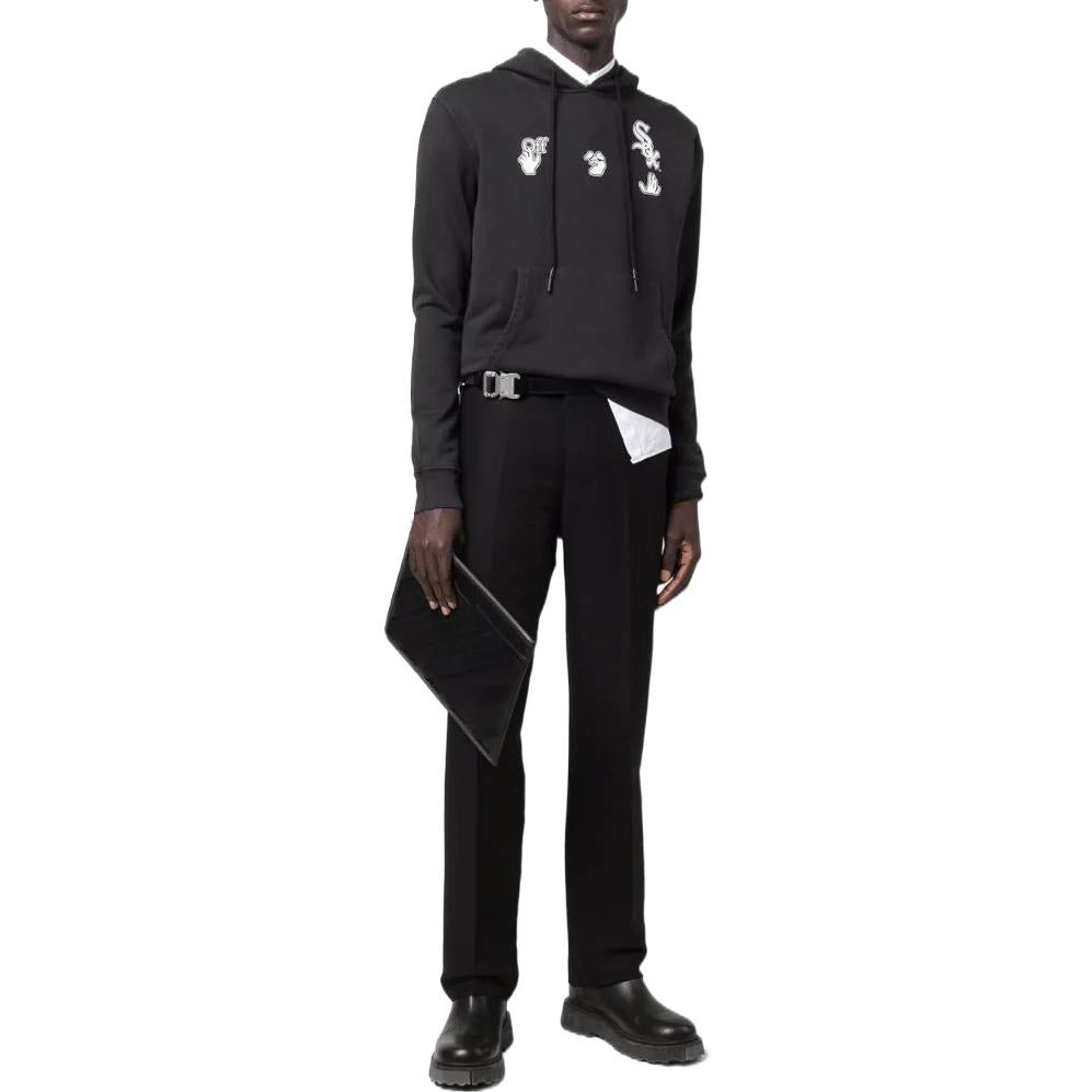 Men's Off-White SS22 Printing Hooded Long Sleeves Version Black OMBB034G21FLE00410011001