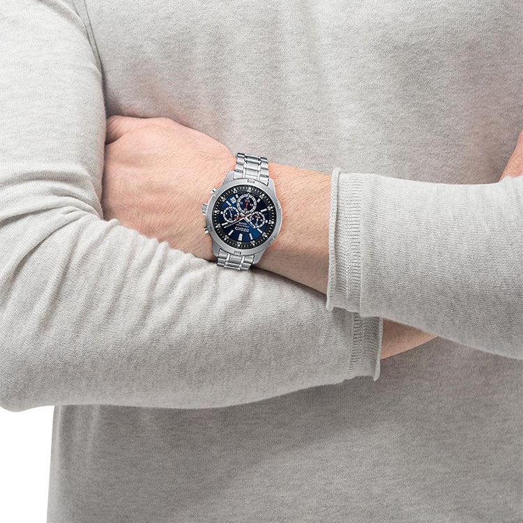 Men's SEIKO Three Eyes Waterproof Blue Dial Watch SKS603P1