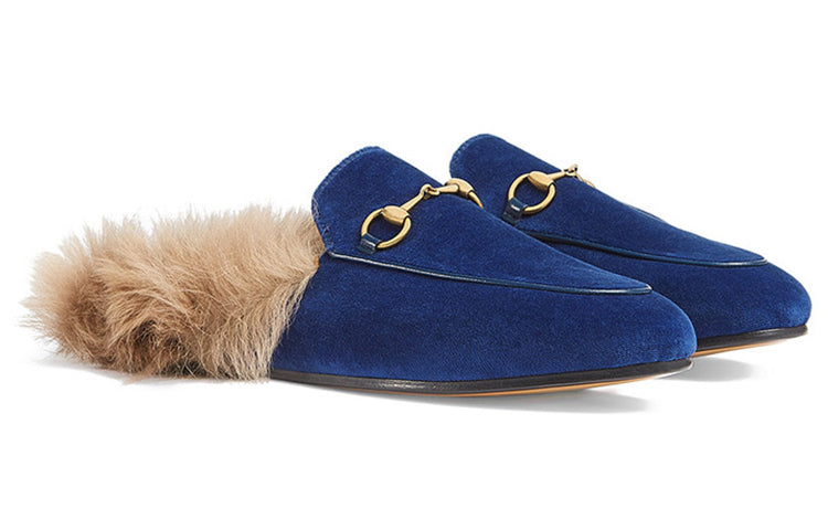 (WMNS) Gucci Princetown Velvet Fur Lined 'Cobalt Blue' 448657-K4D50-4572