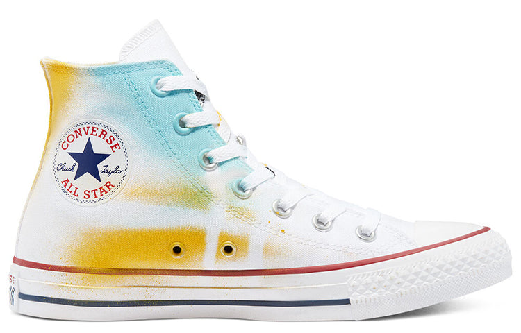 Converse Hand Painted Chuck Taylor All Star High Top Canvas Shoes White/Yellow/Blue 171719C