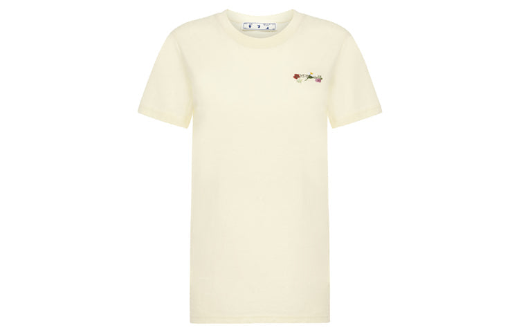 (WMNS) Off-White SS21 Flowers Embroidered Arrow Short Sleeve Creamy White OWAA049R21JER0036184