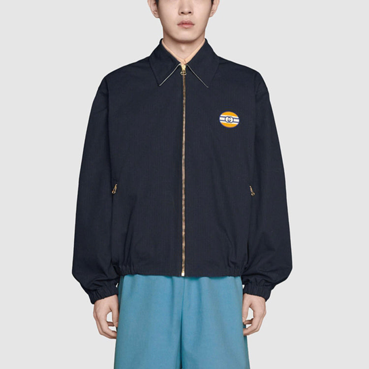 Men's Gucci Nylon Cotton Zipper Jacket Blue 654837-ZAGVY-4560