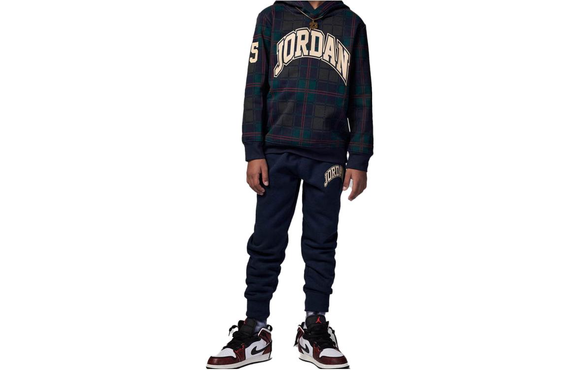 (GS) Air Jordan Plaid Po Hoodie Set 'Green' FB9442-451
