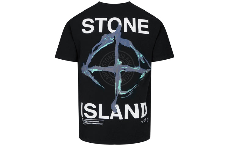 Men's STONE ISLAND SS21 Printing Round Neck Short Sleeve Black 74152NS85-V0029