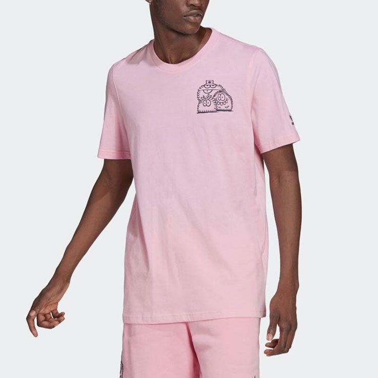 Men's adidas originals Cartoon Printing Casual Round Neck Short Sleeve Pink T-Shirt HC7128