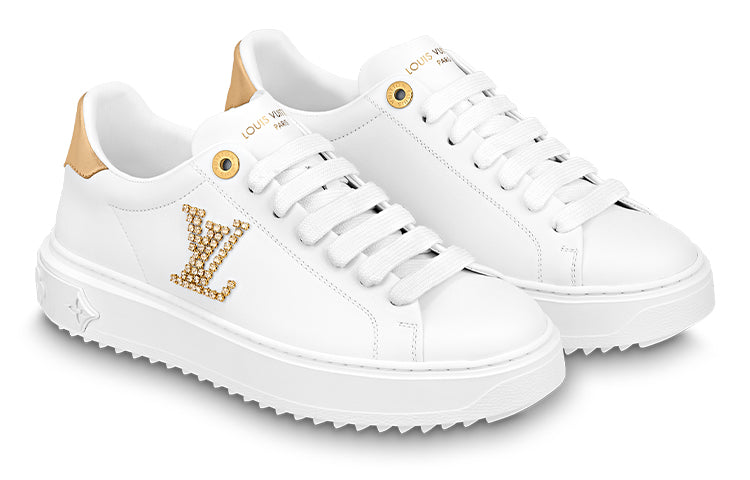 (WMNS) LOUIS VUITTON Time Out Sneakers 'White with Gold Rhinestone Logo' 1AAW0C