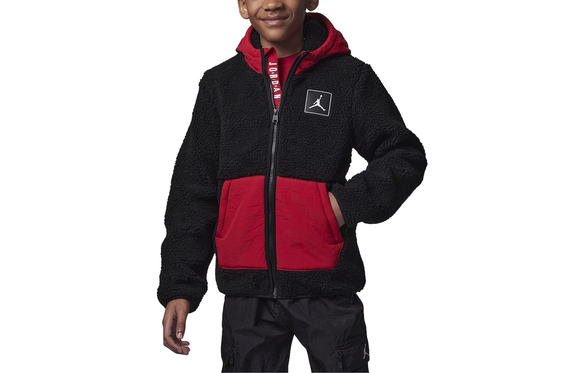 (GS) Air Jordan Sherpa Fleece Coat 'Red' 95C468-023