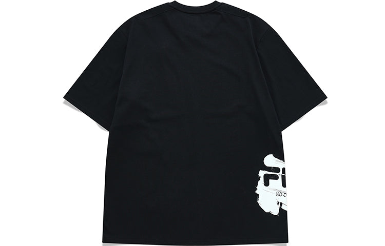 Men's FILA FUSION Logo Printing Splicing Sports Loose Short Sleeve Black T11M133101F-BK