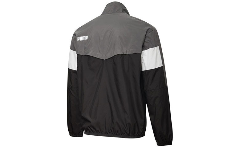 PUMA Windbreaker Logo Printing Colorblock Stand Collar Jacket Black 855930-01