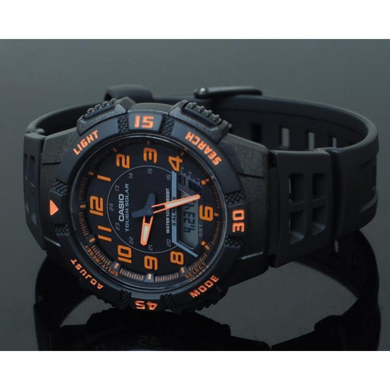 CASIO Waterproof Sports Shockproof Solar Powered Mens BlackOrange Analog AQ-S800W-1B2