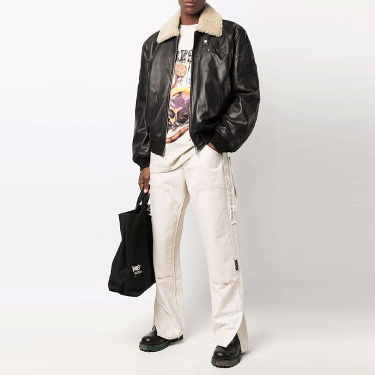 Men's Off-White Cortex Aviator Jacket Loose Fit Black OMJA074F21LEA0011000