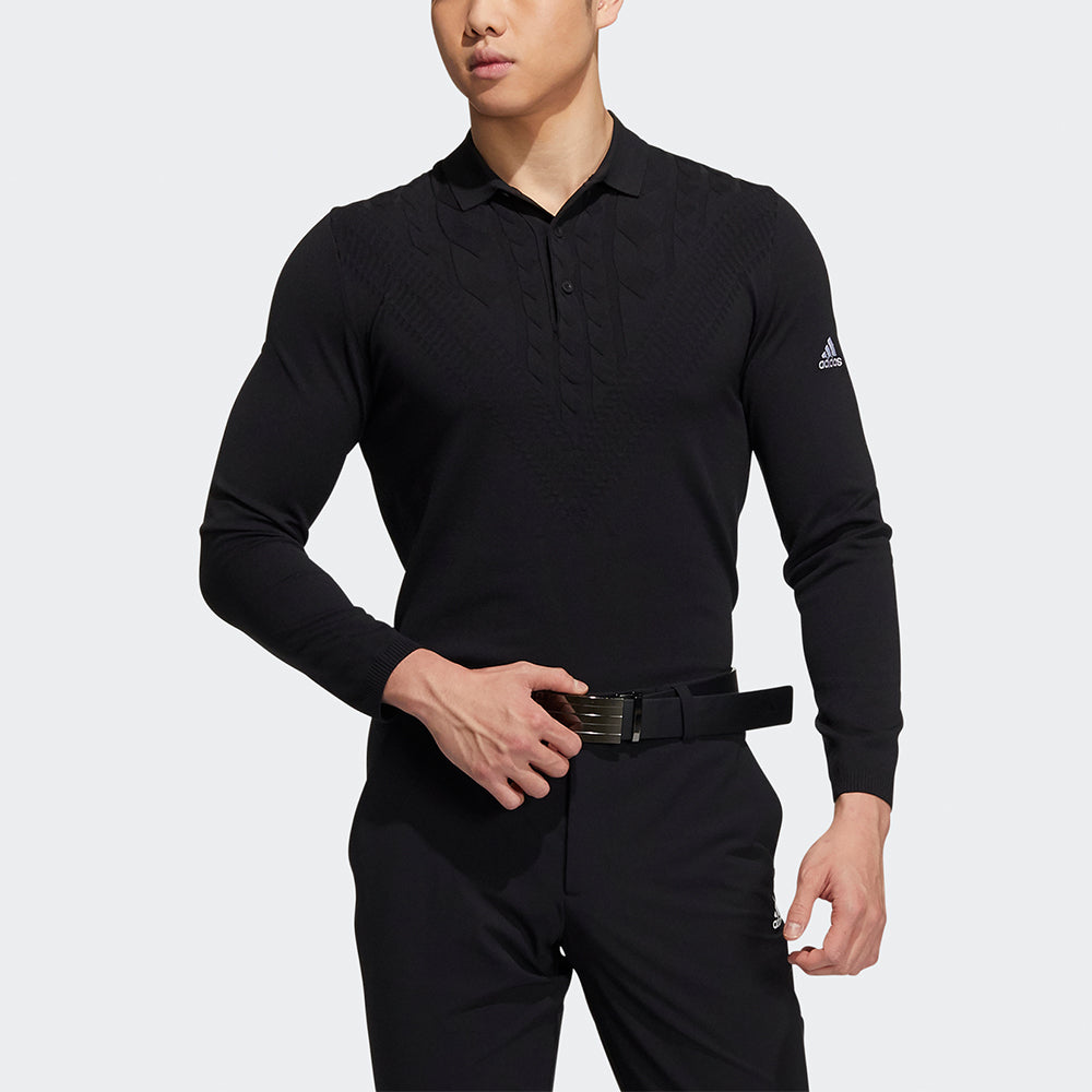 adidas Golf Solid Color Breathable Sports Long Sleeves Polo Shirt Black GT3656