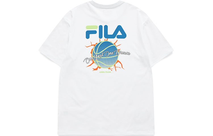 Men's FILA FUSION Basketball Printing Loose Sports Short Sleeve White T11M125107F-WT