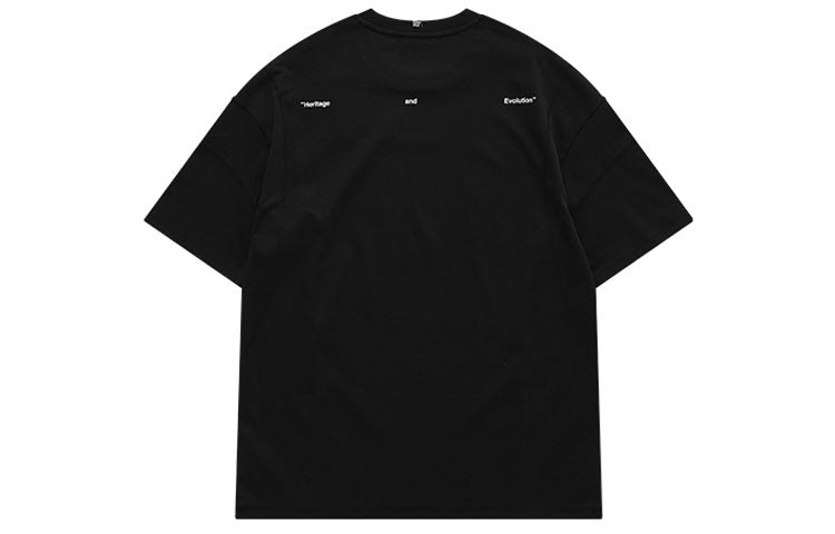 Men's FILA FUSION Printing Splicing Sports Loose Short Sleeve Black T-Shirt T11M121115F-BK