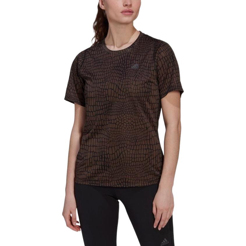 (WMNS) adidas Run Icons Crocodile Print Running T-Shirt Asia Sizing 'Black' HN0676