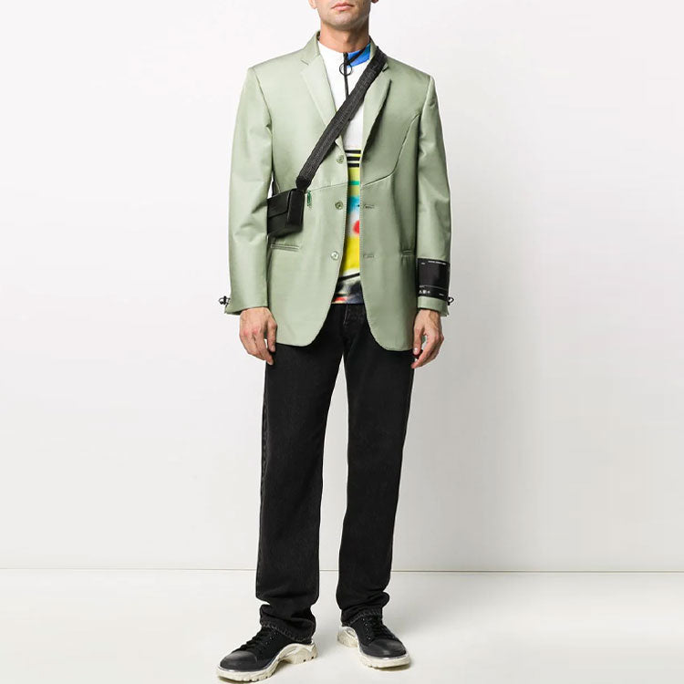 Off-White Contour Solid Color Jacket Loose Fit Green OMEF055S20H770204600