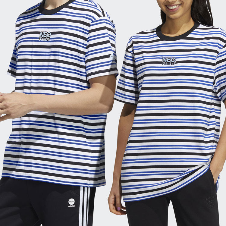 adidas neo M Sw Strp Rng T Contrasting Colors Stripe Sports Short Sleeve Couple Style Blue HC9682