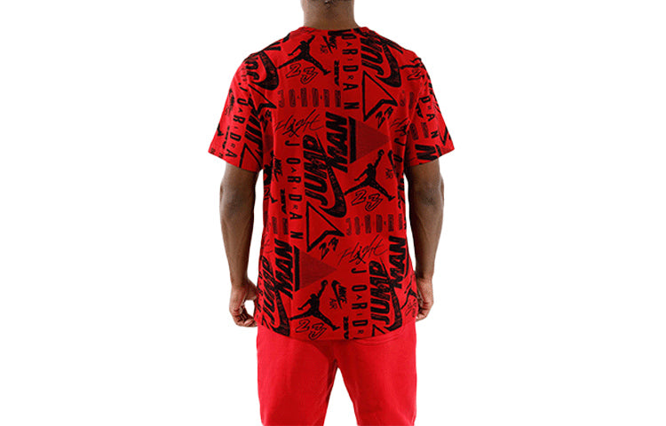 Air Jordan Jumpman Full Print Logo Basketball Sports Round Neck Short Sleeve Red DC9801-687