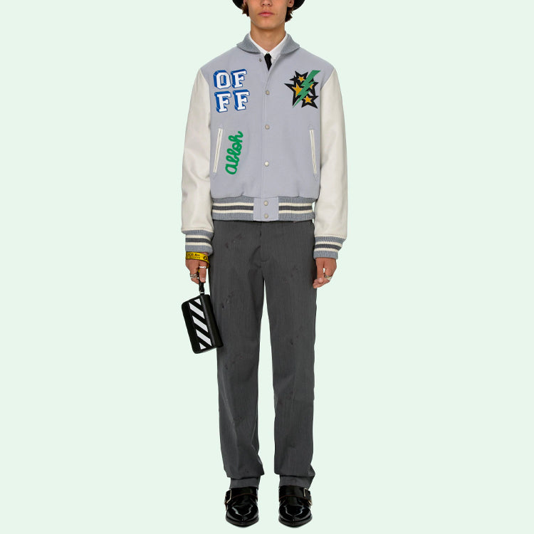 Off-White SS21 Pattern Printing aviator Jacket Blue OMJA059R21LEA0014155