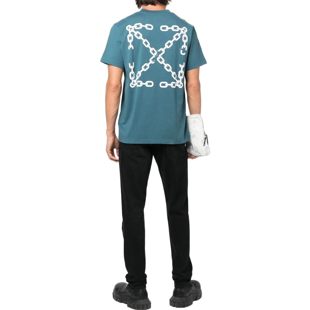 Men's Off-White FW22 Arrow Printing Round Neck Short Sleeve Ordinary Version Blue T-Shirt OMAA027F22JER0115501