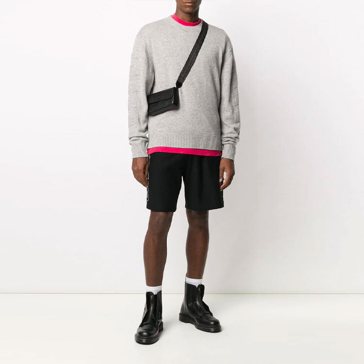 Men's Off-White Arrows Round Neck Pullover Long Sleeves Wool Sweater Loose Fit Gray OMHE061F20KNI0010900
