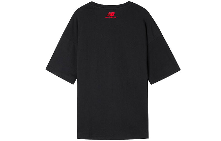New Balance Word Printing Short Sleeve Couple Style Black AMT02373-BK