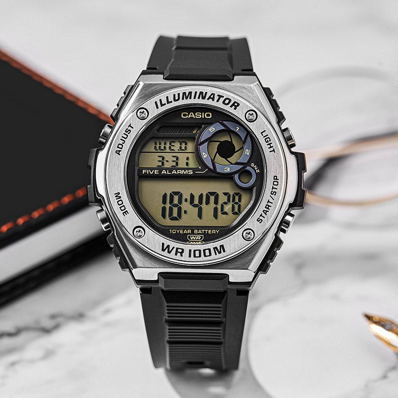 CASIO Quartz Waterproof Sports Mens Black Digital MWD-100H-9A