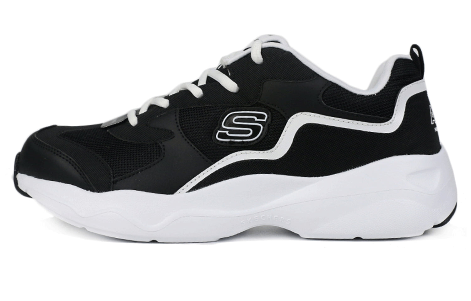 Skechers D'lites Airy Sports Shoe Black White 666117-BLK