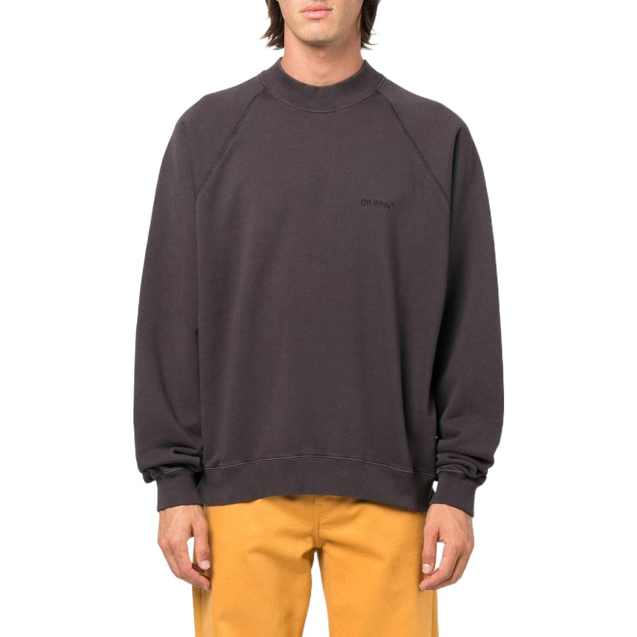 Men's Off-White SS22 Back Logo Printing Round Neck Pullover Long Sleeves Ordinary Version Dark Grey OMBA056C99FLE0021010