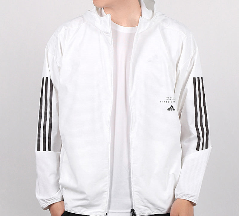 adidas HoodedPlaid Tatting Jacket Men White FM5399