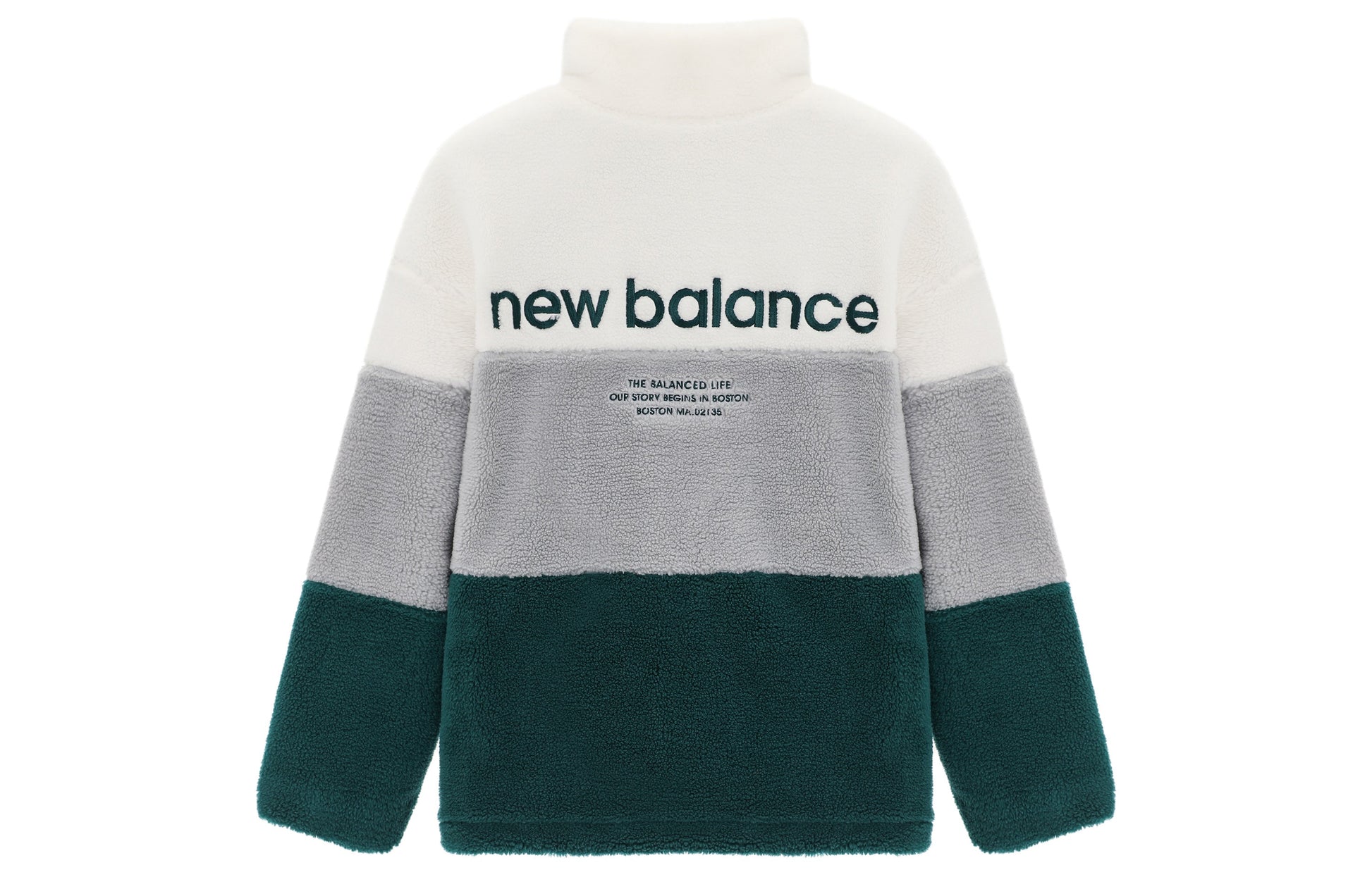 New Balance Plus Colorblock Patch Detail Zip Up Teddy Jacket Asia Sizing 'White Grey Green' 6DC44823-HT