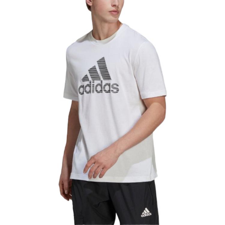 Men's adidas Logo Printing Straight Round Neck Pullover Short Sleeve White T-Shirt HE4381