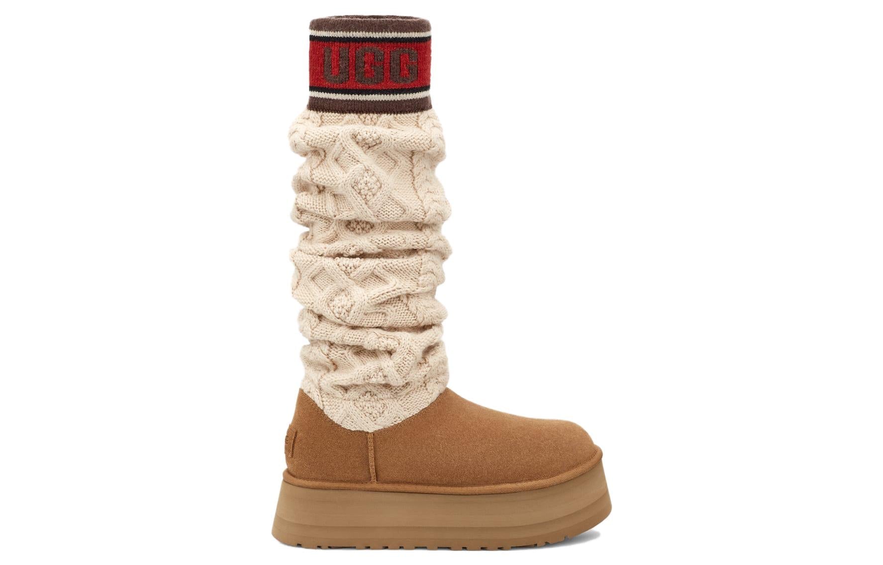 (WMNS) UGG Classic Sweater Letter Tall 'Chestnut' 1144044-CHE